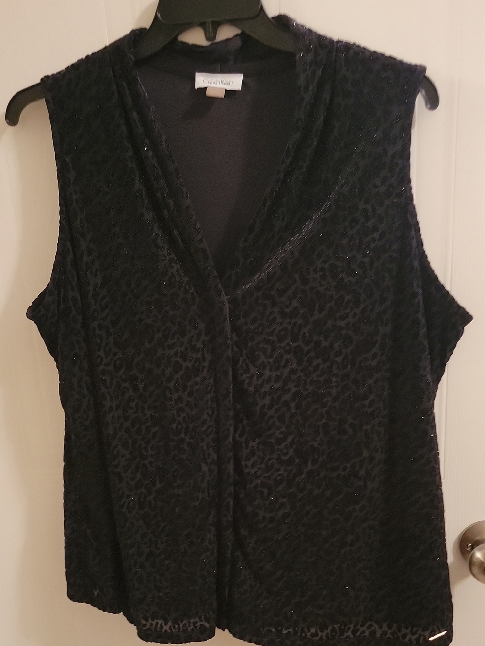 Calvin Klein Black Velvet Leopard Burnout V-Neck Sleeveless Top